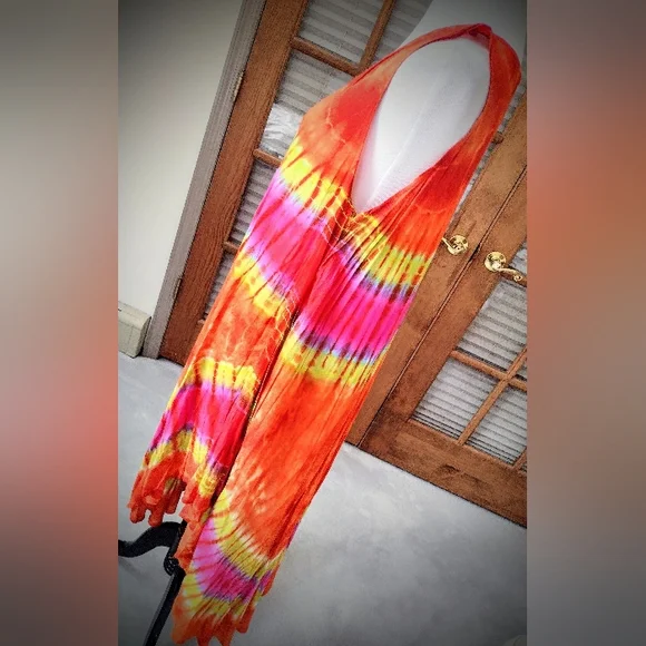 Brand New Handmade Tye Dye Asymmetrical Dress, Sleeveless, One Size Fits Most - Picture 7 of 11